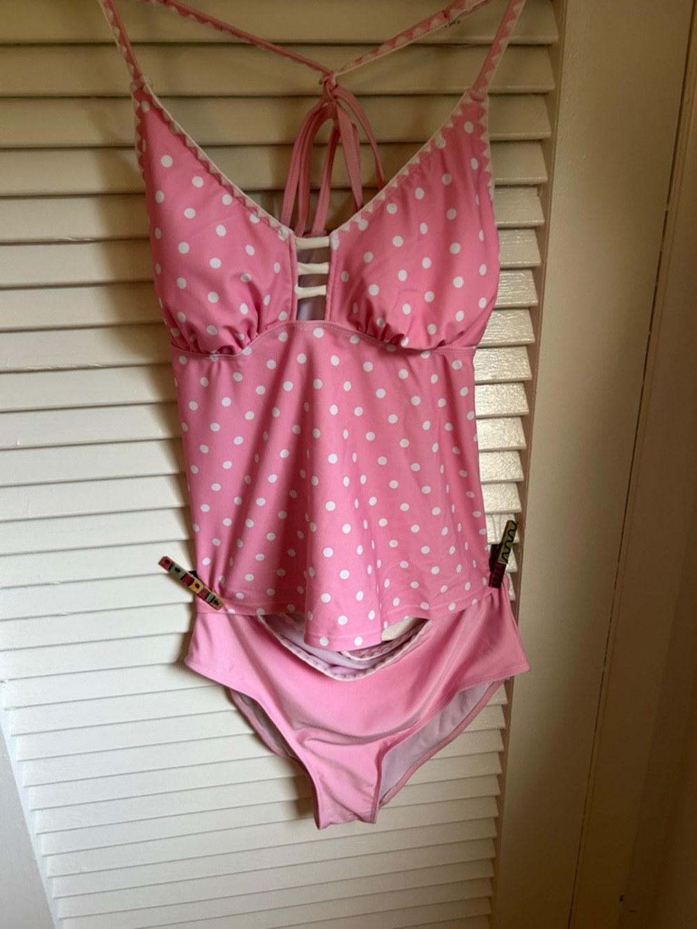 Pink and white polka dot Tankini